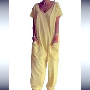 Bright Yellow Jumpsuit with Pockets women’s 2X